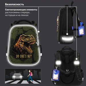 Ранец BRAUBERG PREMIUM, 2 отделения, с брелоком, "Dino attack", 3D-панель, 38х29х16 см, 272016