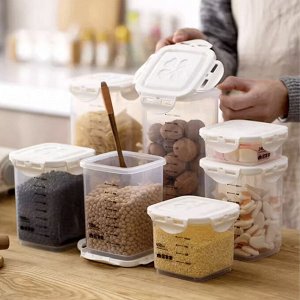 Контейнер вакуумный для еды, крупы, сыпучих продуктов, с мерной шкалой, 1 шт., 11,5 х 8,5 х 9,5 см, 650 мл.