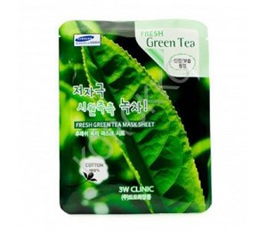 "3W CLINIC" маска - салфетка для лица с экстрактом зеленого чая