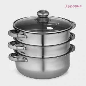 Мантоварка-пароварка Доляна «Классика», d=24 см, 3 уровня, общий объём — 7.9 л, индукция, нержавеющая сталь