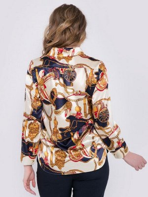 Блузка Супермодная рубашка прямого силуэта из атласа с принтом &ldquo;ремни, цепи&ldquo;.
- горловина оформлена отложным воротничком на стойке
- рукава втачные длинные на манжете
- по переду застеж