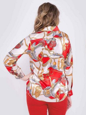 Блузка Супермодная рубашка прямого силуэта из атласа с принтом &ldquo;ремни, цепи&ldquo;.
- горловина оформлена отложным воротничком на стойке
- рукава втачные длинные на манжете
- по переду застеж