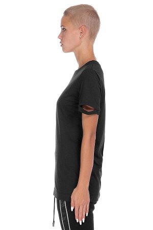 Футболка Женская футболка классического силуэта с авторской обработкой и декоративными разрезами на рукавах и полосой на спине. Мягкая трикотажная ткань-хлопок.Цвет-белый. Рост модели 165 см, вес 47 к