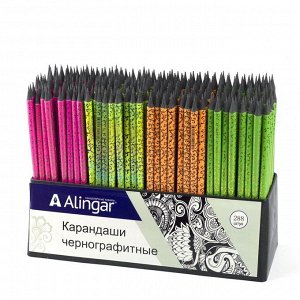 Карандаш ч/г Alingar HB, дерево, с ластиком, круглый, заточенный, ассорти, корпус с рисунком орнамент