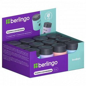 Точилка пластиковая Berlingo ""Instinct"" 1 отверстие, контейнер, ассорти