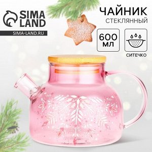 Чайник заварочный с бамбуковой крышкой «Розовая сказка», 600 мл