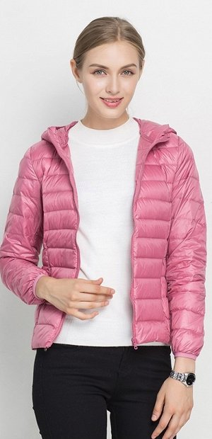Ультралегкая женская куртка с капюшоном, цвет розовый