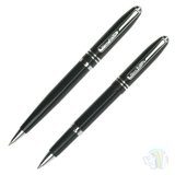Набор PIERRE CARDIN (Пьер Карден): шариковая ручка + ручка-роллер, корпус черный, алюминий, PC0828BP/RP, синий