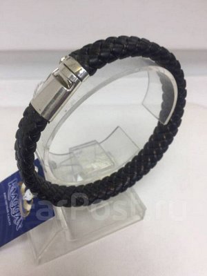 Браслет  из серебра и кожи мс-137