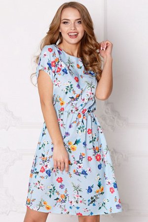 Платье Милена цветы на голубом (П-42-5)