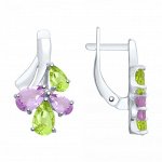 Серьги из серебра с полудрагоценными вставками арт 053