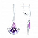 Серьги из серебра с эмалью и аметистами и фианитами арт 008