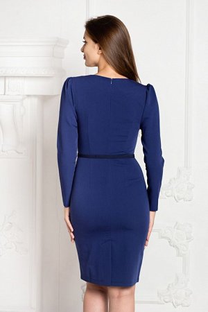 Платье -футляр темно-синее из костюмной ткани (П-80-1)