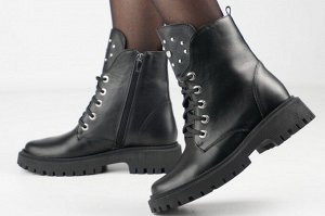 Ботинки женские черные из натуральной кожи демисезон, подклад байка