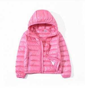 Ультралегкая детская куртка с капюшоном и контрастным подкладом, цвет розовый