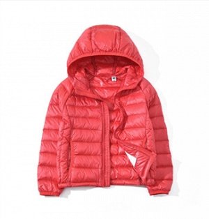 Ультралегкая детская демисезонная куртка с капюшоном и контрастным подкладом, цвет красный