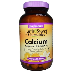 Bluebonnet Nutrition, Кальций, магний и витамин D3, апельсин-ваниль, 90 жевательных таб.
