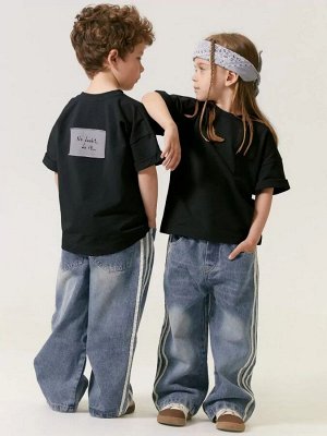 Футболка детская с нашивкой сзади Amarobaby STRIPE, цвет черный