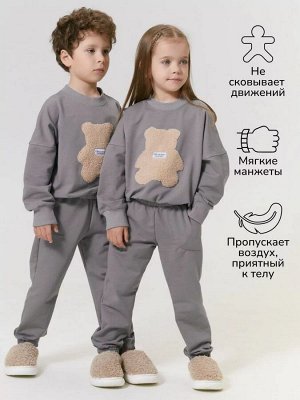 Костюм детский с принтом мишки Amarobaby TEDDY, цвет серый