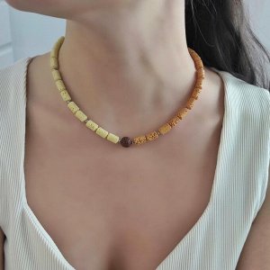 Чокер из вулканита, жёлтые + оранжевые + шоколадные оттенки