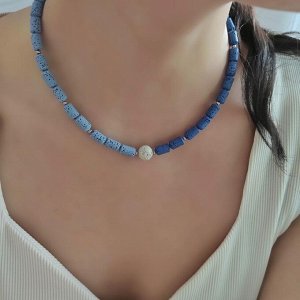 Чокер из вулканита, сине-голубые оттенки