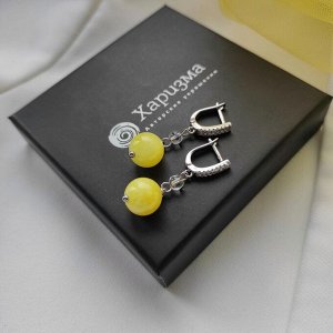 Серьги с желтым кальцитом и горным хрусталём