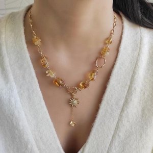 Колье из цитрина с кулоном солнце уценка