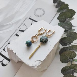 Серьги из азурмалахита и бирюзы с палочкой