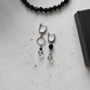 Серьги с ониксом и горным хрусталём