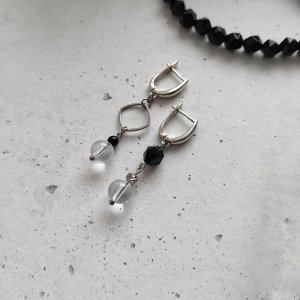 Серьги с ониксом и горным хрусталём