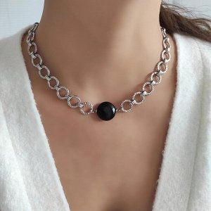 Цепь с агатом в белом металле