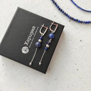 Серьги с лазуритом в белом металле