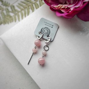 Серьги розовый кварц асимметричные