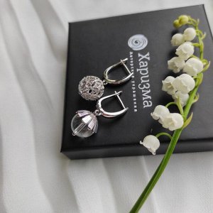 Серьги шарики асимметрия с горным хрусталём