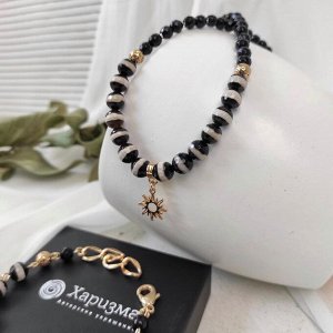 Колье из полосатого и черного агата Зебра