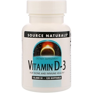 Source Naturals, Витамин D-3, 10 000 ИЕ, 120 мягких кап