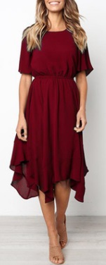 Платье с асимметричным подолом и с короткими рукавами Цвет: БОРДО