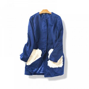 Пальто с накладными карманами из иск меха Цвет: ТЕМНО-СИНИЙ
