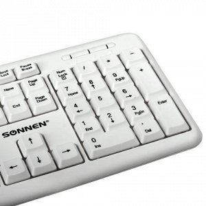Клавиатура проводная SONNEN KB-100W, PS/2, 104 кнопки, белая