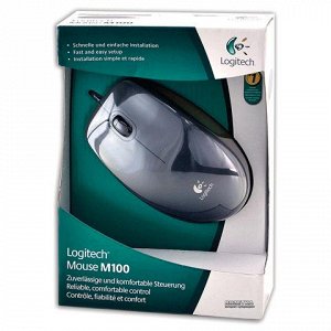 Мышь проводная LOGITECH M100, USB, 2 кн.+1 колесо-кн., оптич