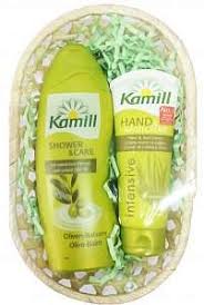 KAMILL подарочный набор ИНТЕНСИВ (гель-душ Olive 250мл + крем для рук Intensive 100мл) в корзинке