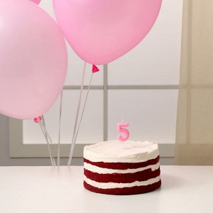 Свеча для торта, цифра 5 + воздушные шары, 5 шт., розовый