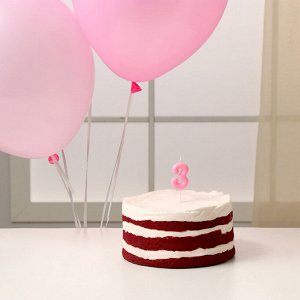 Свеча для торта, цифра 3 + воздушные шары, 5 шт., розовый