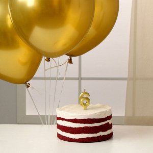 Свеча для торта, цифра 6 + воздушные шары, 5 шт, золото