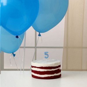 Свеча для торта, цифра 5 + воздушные шары, 5 шт., голубой