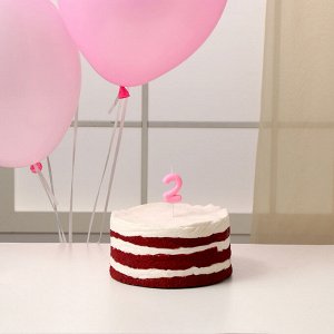 Свеча для торта, цифра 2 + воздушные шары, 5 шт., розовый