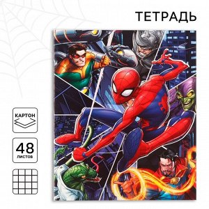 Тетрадь в клетку 48 л., картонная обложка, блок №2, белизна 75% (серые листы), «Человек-паук»
