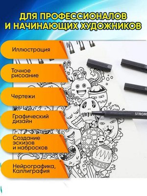 Набор капиллярных ручек (линеров) Pigment Liner (10 шт, черные, 0.2-1 мм)