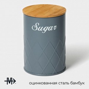 Банка для сахара Magistro Sugar Graphite, 9,5*13,5 см, цвет серый, с бамбуковой крышкой