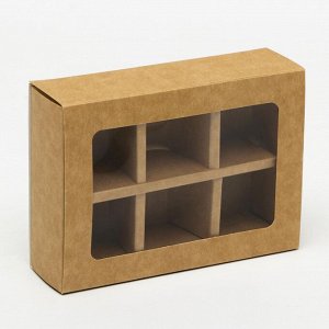 Коробка под 6 конфет с окном, крафт, 13,7х9,85х3,85см